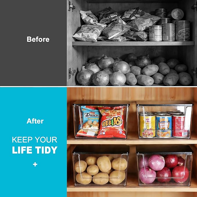 Pantry Organizers Storage, Under Sink Organizer Trash Bag Holder with Bamboo Lids Large Capacity Clear Storage Bins for Onion