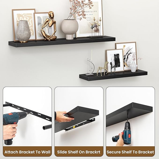 Heimlove 36 Inch Floating Shelves for Wall,Mounted Storage & Display Wood Shelves with Invisible Brackets,Hanging Shelf for B