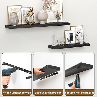 Heimlove 36 Inch Floating Shelves for Wall,Mounted Storage & Display Wood Shelves with Invisible Brackets,Hanging Shelf for B
