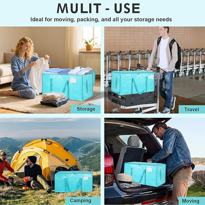 12 Pack Extra Large Heavy Duty Moving Bags - Waterproof Storage Totes with Handles & Zippers, Foldable for College Dorm