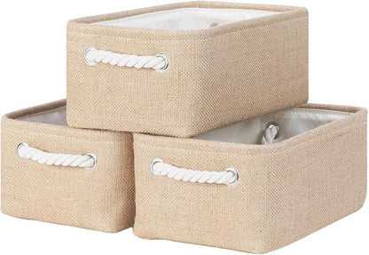 Bidtakay Small Storage Baskets for Shelves 3 Pack Fabric Storage Bins for Organizing Linen Collapsible Organizer for Closet-F