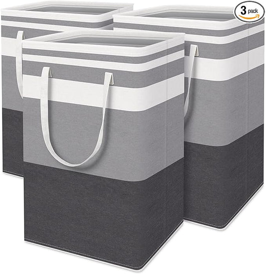 HomeHacks 3-Pack Large Laundry Basket,75L Each Waterproof, Freestanding Laundry Hamper, Collapsible Tall Clothes Hamper with 