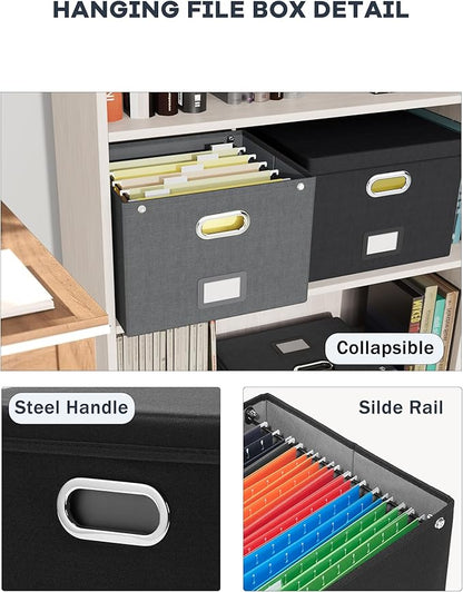 2 Pack File Organizer Box with Lid, Large Hanging Filing Box with Mesh Pocket, Document Organizer for Letter Files, Portable 