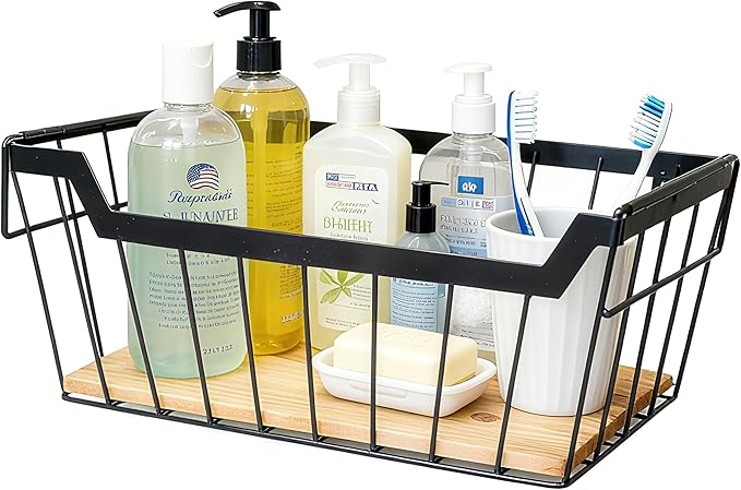 ShabbyDecor Metal Wire Basket with Handles Storage Organizer Stackable Organizing bin for Cabinet Shelf Countertop Under Sink