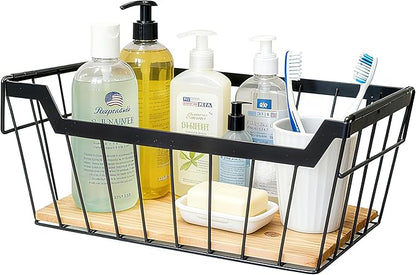 ShabbyDecor Metal Wire Basket with Handles Storage Organizer Stackable Organizing bin for Cabinet Shelf Countertop Under Sink