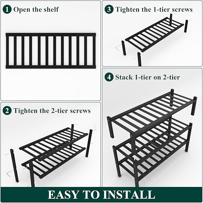Smiry Shoe Rack, 3 Tier Thick Bamboo Shoe Organizer, Stackable Free Standing Wooden Shoe Storage Shelf for Closet, Entryway, 
