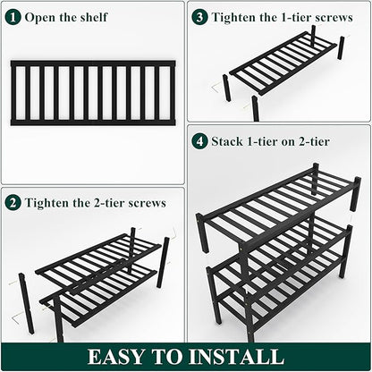 Smiry Shoe Rack, 3 Tier Thick Bamboo Shoe Organizer, Stackable Free Standing Wooden Shoe Storage Shelf for Closet, Entryway, 