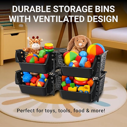 Skywin TidyFriend Stackable Storage Bins for Pantry, 4 Pack Stackable Bins for Organizing Snacks, Toiletries, and Small Essen