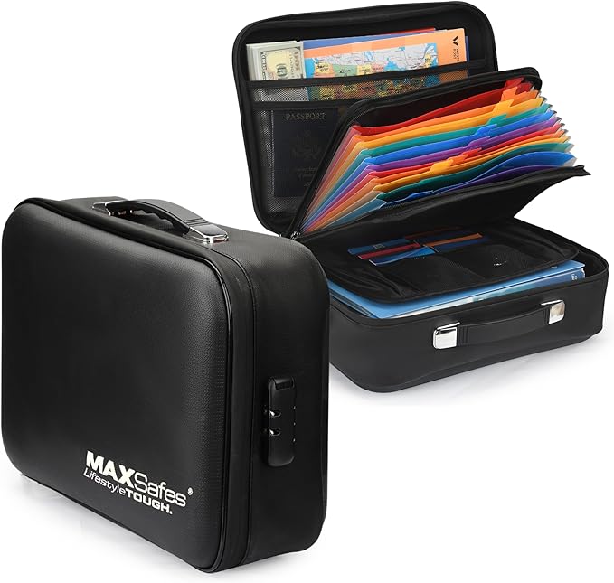 MAXSafes Fireproof Document Box, Hard-Shell Design Waterproof Fireproof Document Box with Lock File Boxes for Documents Impor