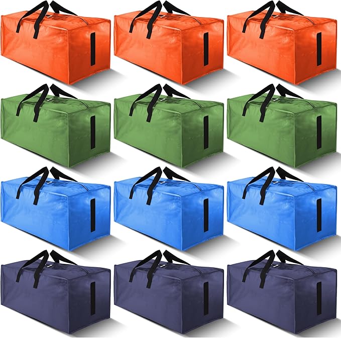 HOMESURE 12 Pack Large Strong Moving Bags with Zippers & Carrying Handles - Water-Resistant - Heavy Duty Storage Tote for Spa