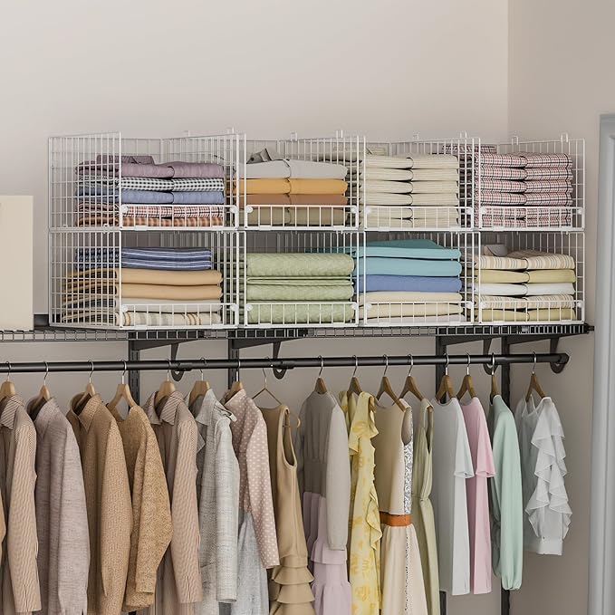 Yociyoga Stackable Closet Organizers and Storage - 4-Tier Stackable Storage Bins, Foldable Closet Shelf Organizer Basket, Clo