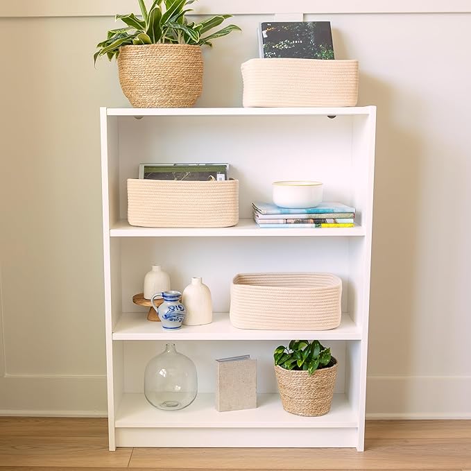 NaturalCozy 13.5”x8.5”x5.5” Storage Baskets for Shelves 3 Pack | Cotton Rope Woven Small Baskets for Organizing | Small Stora