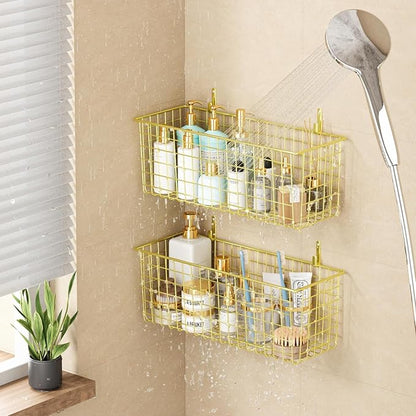2 Sets Extra Large Hanging Wall Basket, Gold Metal Wire Baskets with Steel Hooks for Organizing, WallmountedFruit Vegetable T