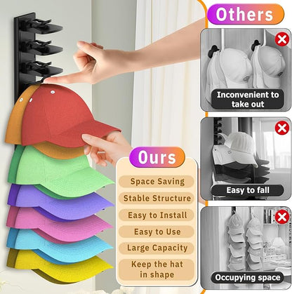 Volnamal Hat Organizer for Baseball Caps, 2 Pack Hold Up to 40 Hats, Hat Rack for Wall Space Saving, Hat Hanger w/Strong Adhe