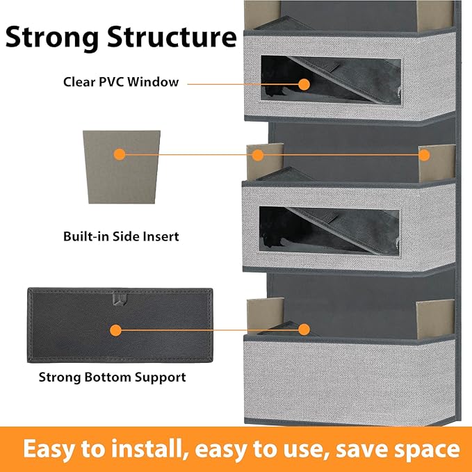 VERONLY Over The Door Hanging Organizer Storage with 5 Large Pockets,Wall Mount Clear Windows and 2 Widened Metal Hooks for P