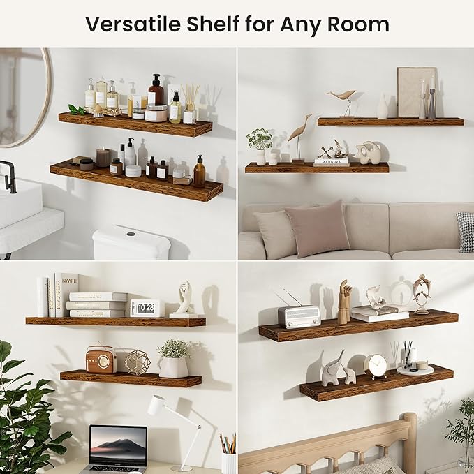 Fun Memories Floating Shelves for Wall, Rustic Wood Wall Mounted Shelves for Bathroom, Bedroom, Living Room and Kitchen, Stor