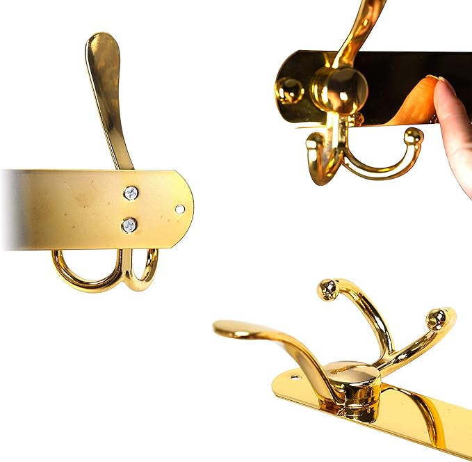 Dseap Coat Rack Wall Mounted - 5 Tri Hooks, Heavy Duty, Stainless Steel, Metal Coat Hook Rail for Coat Hat Towel Purse Robes 