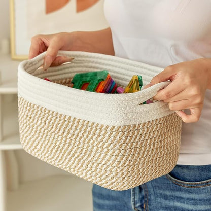 R RUNKA Small Cotton Rope Basket – Storage Bin for Organizing (10.6" x 6.7" x 6.7"), Bathroom Storage Basket for Shelf, Count