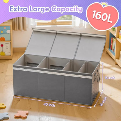 Lewondr 160L Extra Large Toy Storage Organizer with Lid, 40"x16"x16"Collapsible Sturdy Toy box, Toy Chest for Boys Girls, Toy