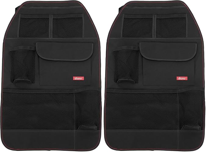 Diono Stow 'n Go Car Back Seat Organizer for Kids, Kick Mat Back Seat Protector, With 7 Storage Pockets, 2 Drinks Holders, Wa
