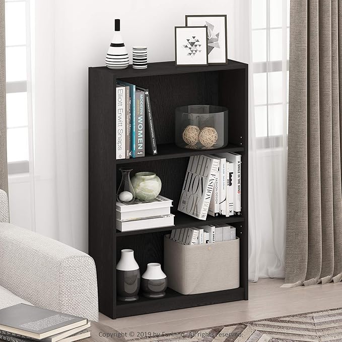 Furinno Jaya Book Shelf, 3-Tier Bookshelf, Standing Bookcase with Adjustable Shelves, 9.5 x 24.5 x 40.3, for Living Room, Bed