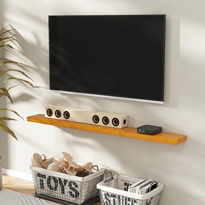 Marsmiles 24 Inch Wood Floating Shelves | Rustic Honey Oak Wall Shelves Set of 2 | 24" W x 7.7" D x 1.6" H Wooden Shelves for