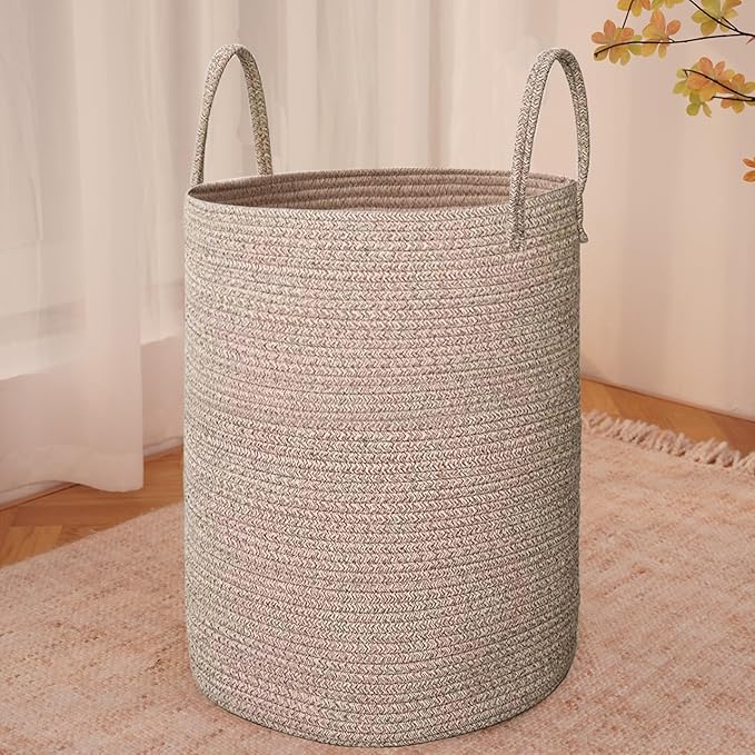 JMvicyroam Large Woven Laundry Basket Hamper,100L Cotton Rope Storage Bin for Blankets,Toys and Clothes,Decorative Tall Nurse