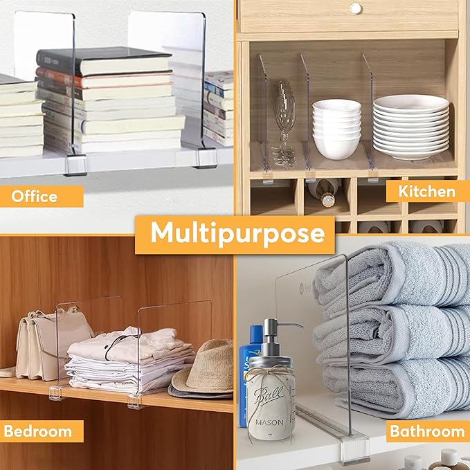 10 Pack Acrylic Shelf Dividers for Closet 11x7.9 Inch – Acrylic Dividers for Shelves Clear Closet Shelf Separators for Purses