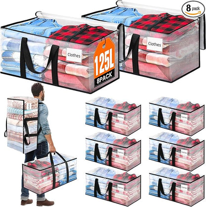 BlissTotes 8-Pack Large Moving Bags with Backpack Straps & Strong Zippers, Heavy-Duty Storage Bags Moving Boxes for Space Sav