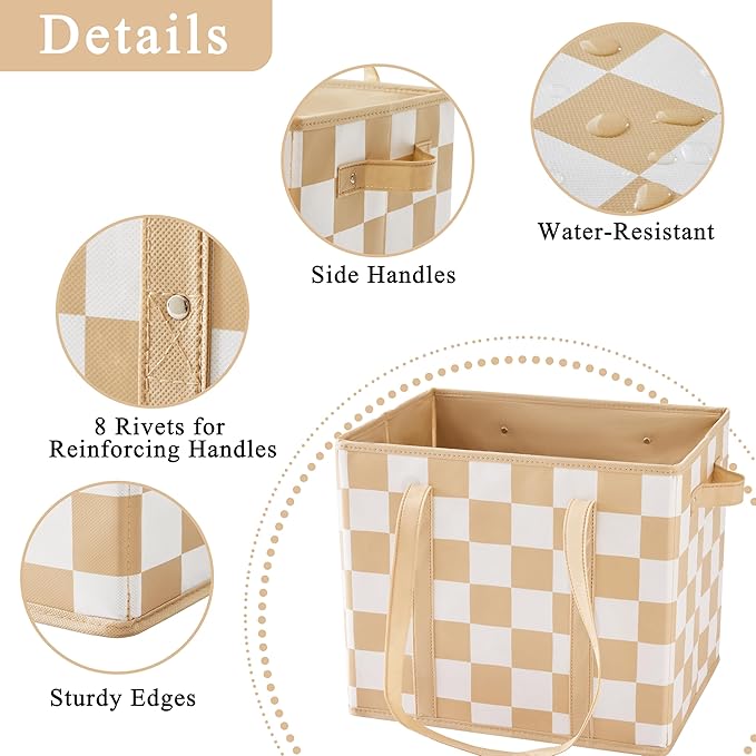 Checkered Reusable Grocery Bags Heavy Duty 3 Pack Foldable Shopping Bags with Handles for Groceries Collapsible Tote