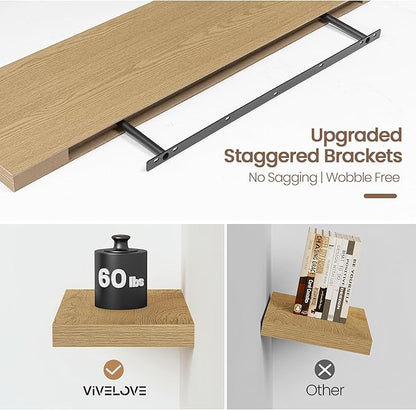 Vivelove 48 Inch Floating Shelves for Wall, 48x9 Display Shelves for Bathroom Living Room Kitchen Bedroom Office Farmhouse Ho