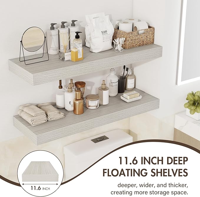 72 Inch Floating Shelves, 12" Deep Floating Shelf Wall Mounted, 72" Wall Shelves, Rustic Deep Bookshelf, Extra Deeper & Thick