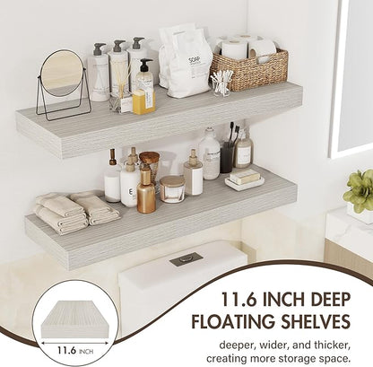 72 Inch Floating Shelves, 12" Deep Floating Shelf Wall Mounted, 72" Wall Shelves, Rustic Deep Bookshelf, Extra Deeper & Thick