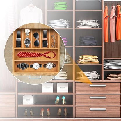 Bellsal Bamboo Silverware Drawer Organizer, Kitchen Utensil Drawer Organizers, 12"x15.7" Utensils Holder Cutlery Tray with Gr