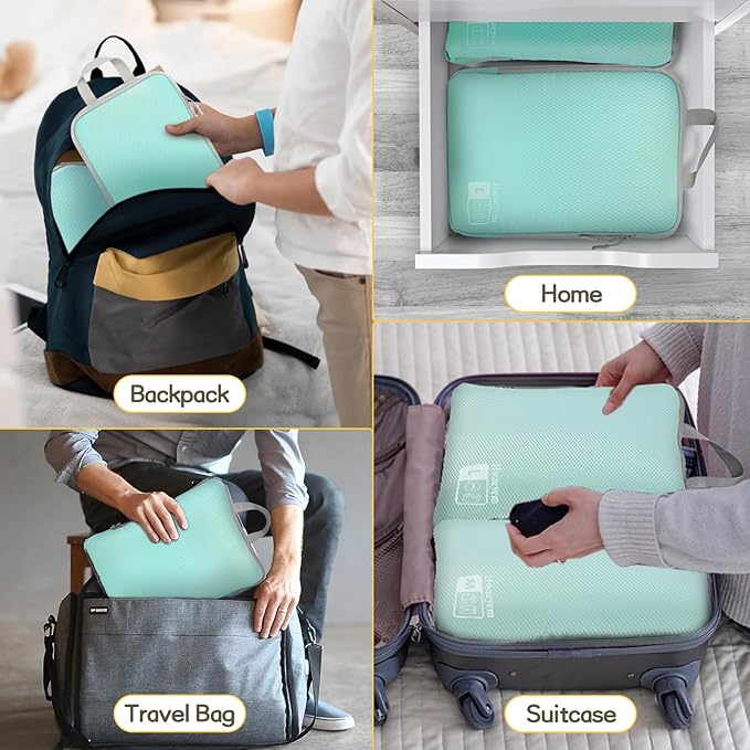 Compression Packing Cubes 6 Set, Dual Zipper Compression Packing Cubes for Travel, Space-Saving Packing Bags for Suitcases, p
