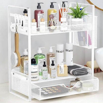 VITVITI 2 Tier Bathroom Organizer Countertop with Drawer, Metal Mesh Bathroom Counter Vanity Organizer Storage, Bath Room She