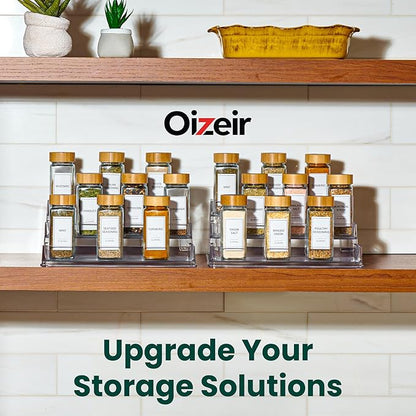 Oizeir Clear Spice Rack (2-Pack) – 3-Tier Acrylic Organizer for Cabinet – Deep Spice Shelf – 10.4 x 9.6 x 4 Inches – Holds Se