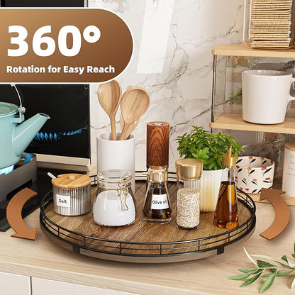 Acacia Wood 16" Lazy Susan Turntable Organizer for Table Top, Farmhouse Large Round Lazy Susan for Cabinet Kitchen Centerpiec
