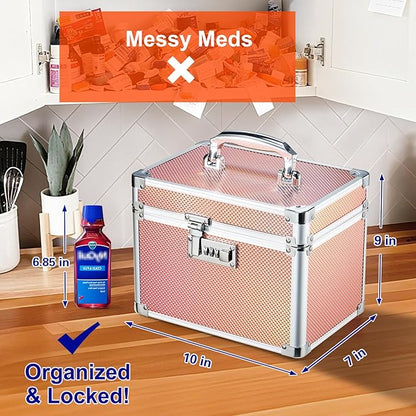 Adazzo Lockable Storage Box, Cabinet Safe Case Organizer with Combination Lock for Medications and Small Valuables, 10 x 7 x 