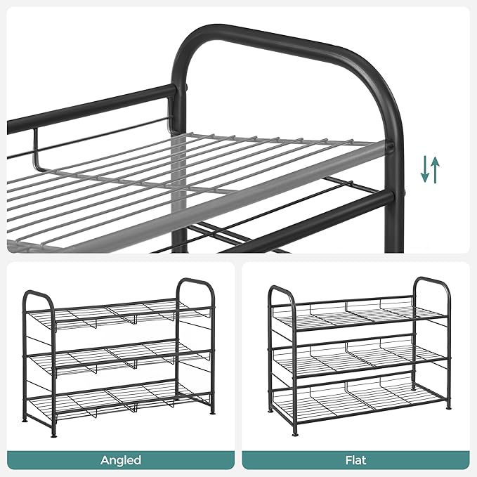 SONGMICS Shoe Rack, 3 Tier Shoe Organizer for Closet, Holds up to 12 Pairs of Shoes, Shoe Rack for Front Door Entrance, Metal
