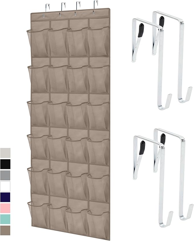 GORILLA GRIP Over the Door Shoe Organizer, 24 Large Breathable Mesh Pockets, Space Saving Hanging Storage Holder, Closet Rack