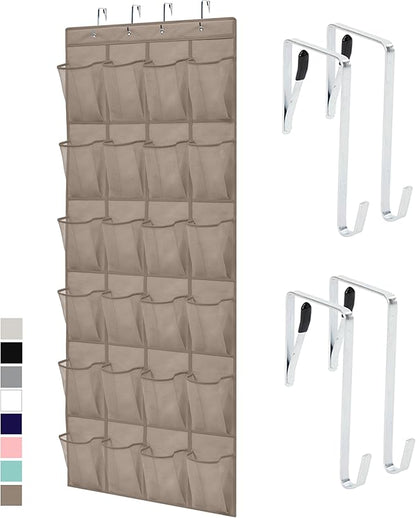 GORILLA GRIP Over the Door Shoe Organizer, 24 Large Breathable Mesh Pockets, Space Saving Hanging Storage Holder, Closet Rack