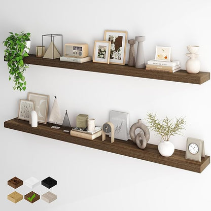 Fun Memories 72 Inch Floating Shelves, Wall Mounted Rustic Wood Floating Shelf with Invisible Brackets for Storage & Decor, 2