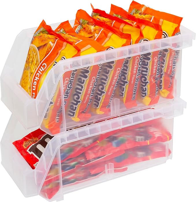 ReadySpace Medium Plastic Storage Bins, Stackable Organizer Containers for Closet Pantry Shelf Garage and Office Organization