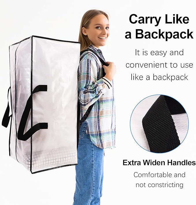 VELVETSURE 6 Pack Heavy Duty Large Moving Bags W/Backpack Straps - Strong Handles & Zippers, Storage Totes, Fold Flat, Altern