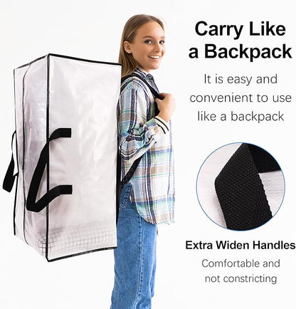 VELVETSURE 6 Pack Heavy Duty Large Moving Bags W/Backpack Straps - Strong Handles & Zippers, Storage Totes, Fold Flat, Altern