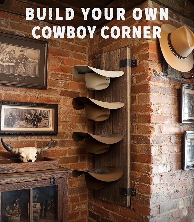 4 Pack Cowboy Hat Rack for Wall, Metal Cowboy Hat Holder Wall Mounted, Hat Hanger for Wide Brim, Fedora, Baseball Caps, Rusti