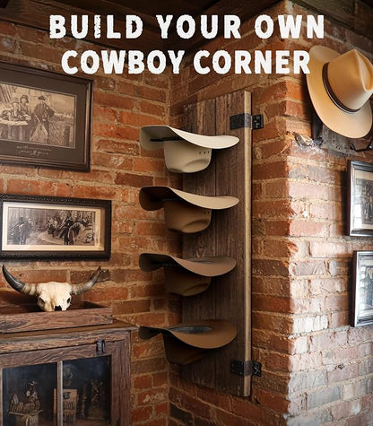 4 Pack Cowboy Hat Rack for Wall, Metal Cowboy Hat Holder Wall Mounted, Hat Hanger for Wide Brim, Fedora, Baseball Caps, Rusti