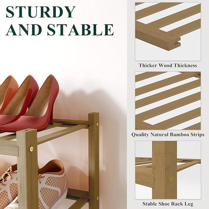 Smiry Bamboo Shoe Rack for Closet, 5 Tier Wooden Stackable Shoe Organizer, Free Standing Shoes Storage Shelf for Entryway, Fr