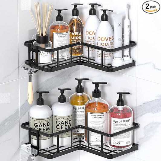 YASONIC Shower Caddy Corner, 2-Pack Adhesive Rustproof Stainless Steel Shower Shelves with Soap Holder, No Drilling Shower Or